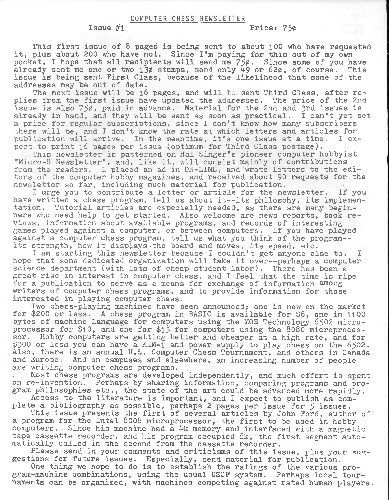 Computer Chess Newsletter, Issue 1